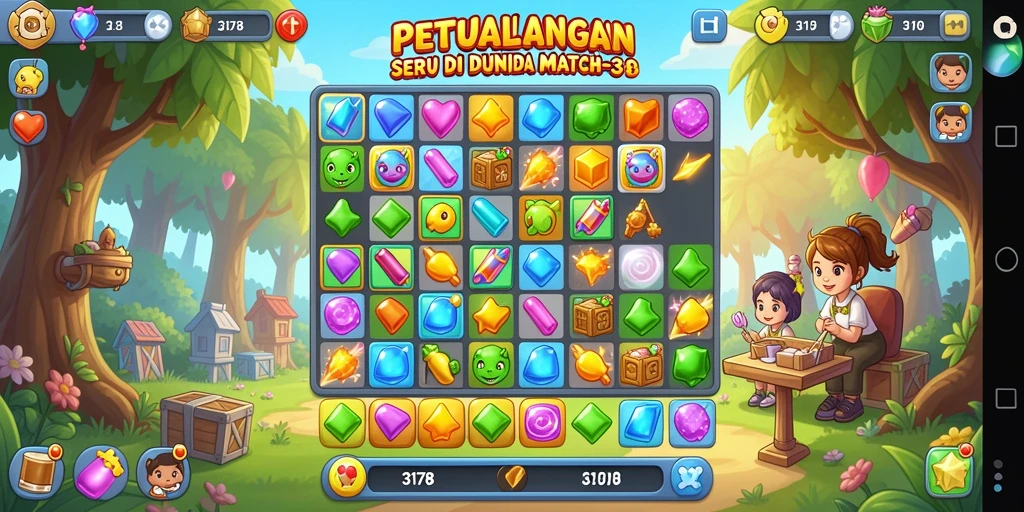 Tampilan gameplay seru di 3178 dengan grafis warna-warni.