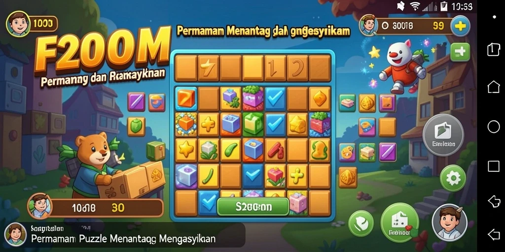 Screenshot F200M menampilkan gameplay menantang dengan berbagai puzzle untuk diselesaikan.
