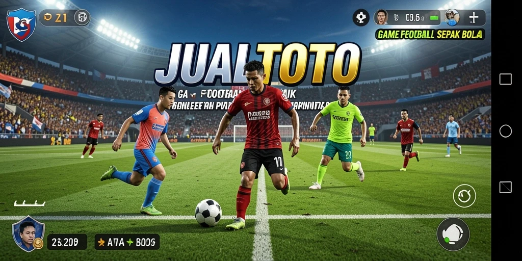 Tampilan gameplay JUALTOTO dengan aksi seru sepak bola.