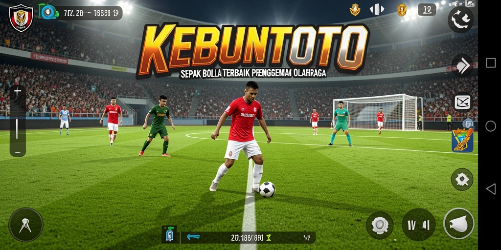 Screenshot gameplay KEBUNTOTO yang mendebarkan dengan aksi sepak bola yang seru.