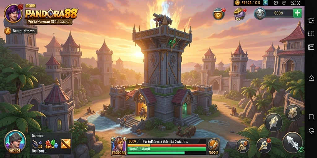 Screenshot menampilkan suasana intens pertarungan Tower Defense.