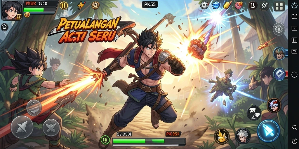 Screenshot utama PK55 menampilkan aksi seru dalam dunia anime yang menakjubkan.