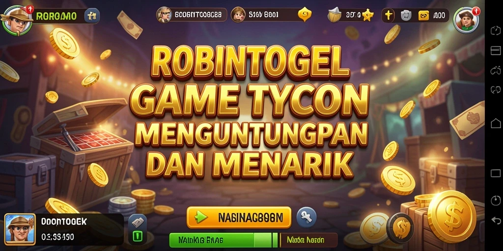 Tangkapan layar gameplay ROBINTOGEL dengan elemen manajemen usaha yang menarik.