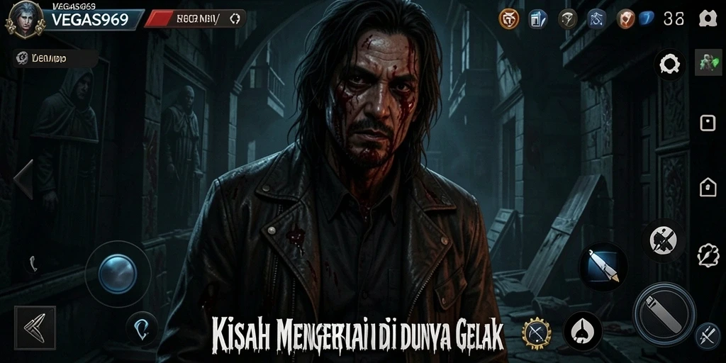 Screenshot dari gameplay menegangkan di VEGAS969 yang menampilkan suasana horor.